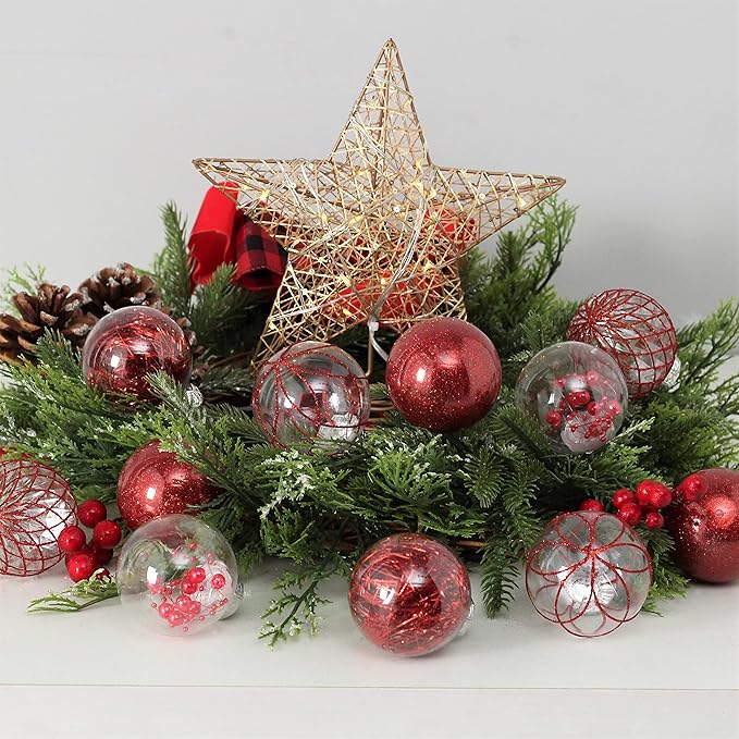 Clear Christmas Ball Ornaments, 30ct 2.36"/6cm Red Shatterproof Christmas Decorations Clear Plastic Ornaments Hanging Decorative Balls Bauble Set for Xmas Tree for Christmas Party Home Decor