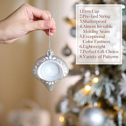 Valery Madelyn Ornaments for Christmas Trees, 60ct White and Silver Shatterproof Christmas Tree Decorations, Luxury Hanging Ball Ornaments Bulk for Xmas Holiday Party Decor