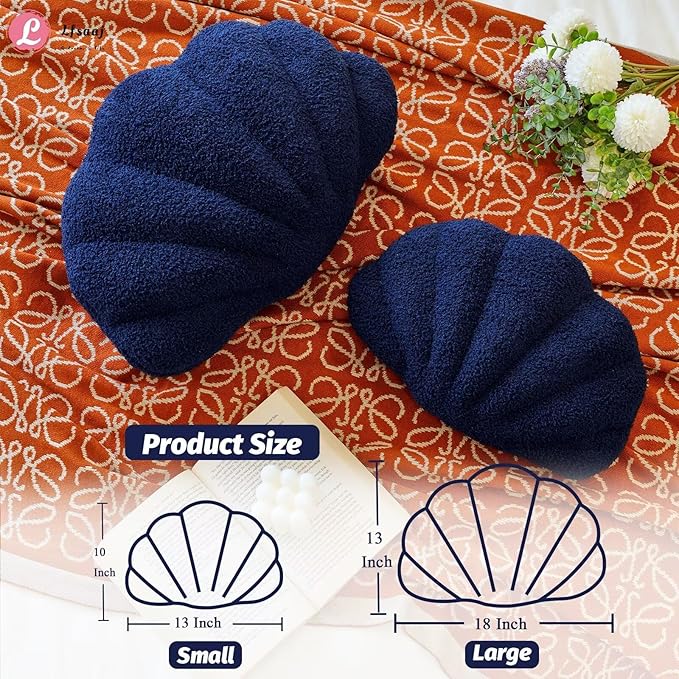 Navy Seashell Throw Pillows, Shell Shaped Throw Pillows, 13 Inch Soft Home Decorative Pillow Plush Cushion for Bed Couch Living  Room Decor Accent Throw Pillow