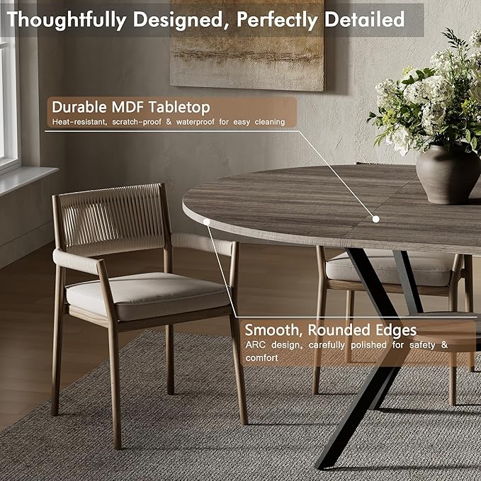 42"-58" Extendable Round Dining Table for 4-6, Kitchen Oval Table with Hidden Leaves & Storage Shelf, Space Saving Modern Design with Sturdy Metal Legs for Kitchen, Dining Room