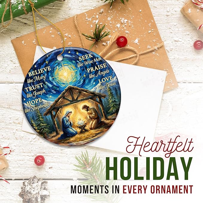 ZAGKOO Nativity Scene Christmas Ornaments - Christian Ornaments for Christmas Tree - Catholic Religious Gifts for Women Men, Nativity Decorations Festive Faith Ideas - Ceramic Xmas Ornaments 2025