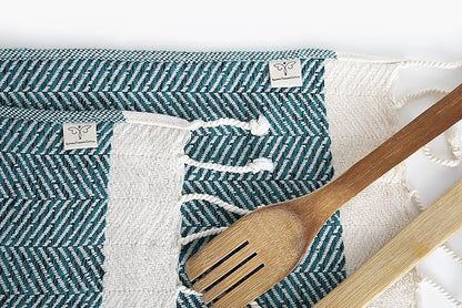 SMYRNA TURKISH COTTON Herringbone Series Kitchen Dish Towels Pack of 6, Machine Washable Wash Cloths, Ultra Soft, Absorbent, Prewashed and Quick Dry Turkish Dish Towels, 12x12 Inch (Petrol)