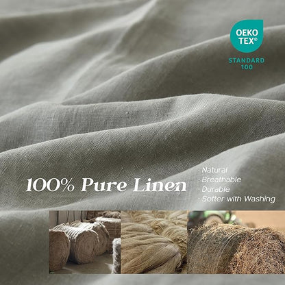 Simple&Opulence 100% Linen Duvet Cover Set, 3 PCS Natural French Flax Dove Grey Duvet Cover Queen Size, Breathable Soft Comfy Linen Bedding Comforter Cover with 2 Pillowcases(Dove Grey, 88"x92")