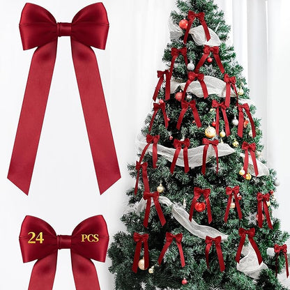 AYGXU 24pcs Christmas Bows,red Bows for Gift Wrapping,Bow for Christmas Tree,Double-Sided Ribbon Bow Decorations for Christmas Party,Bag Ties Twists