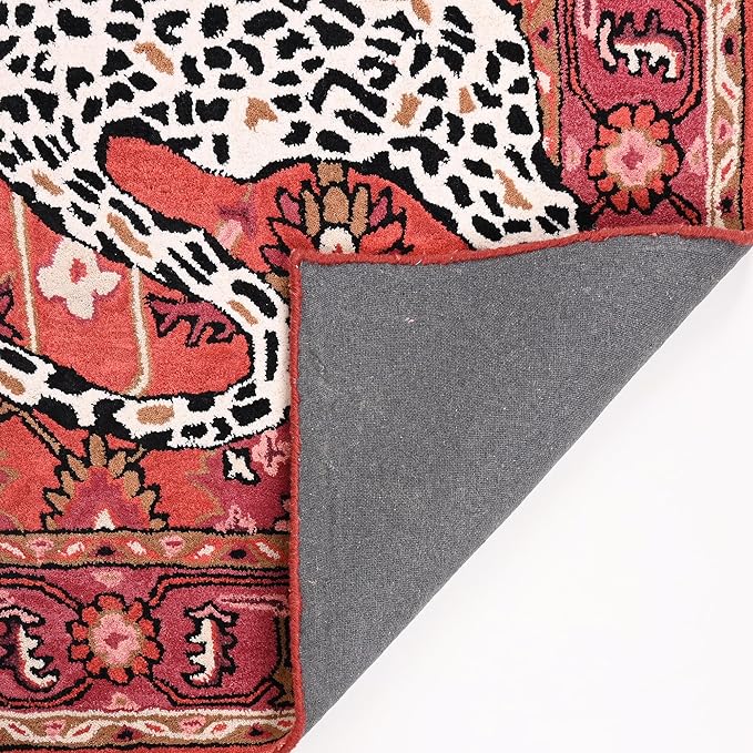 Handmade Leopard Wool Area Rug with Traditional Oushak Motif – Exquisite Animal Print Cheetah Rugs for Living Room, Bedroom | Plush Texture, Vintage Style, Thick & Durable Carpet (Rust, 7' Round)