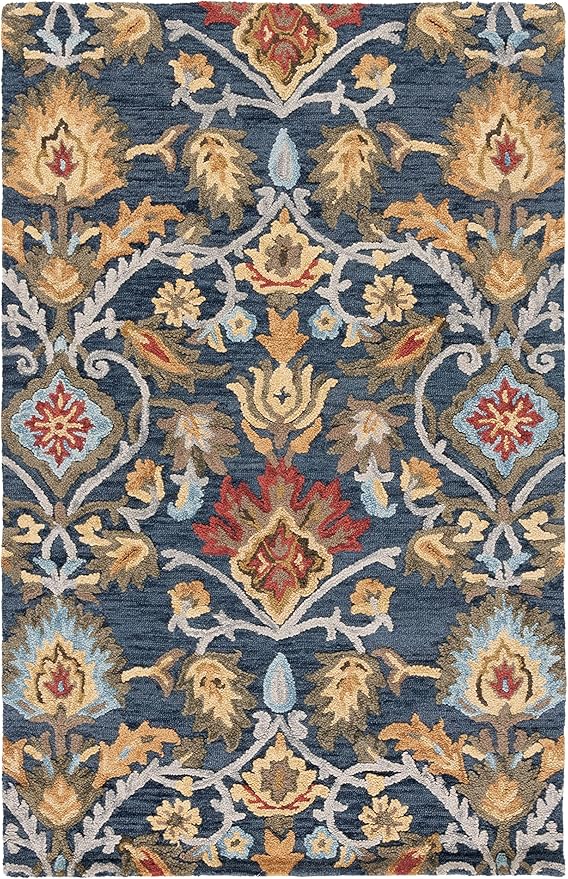 SAFAVIEH Blossom Collection Area Rug - 6' x 8', Navy & Multi, Handmade Wool, Ideal for The Living Room, Bedroom, Dining Room (BLM402A-68)