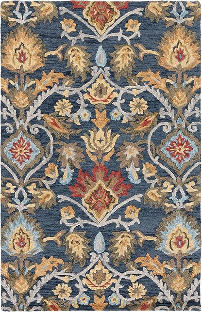 SAFAVIEH Blossom Collection Area Rug - 6' x 8', Navy & Multi, Handmade Wool, Ideal for The Living Room, Bedroom, Dining Room (BLM402A-68)
