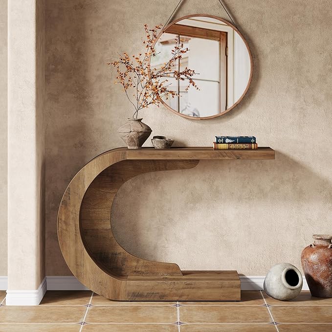 Tribesigns 43.3" Modern Console Entryway Table with Storage, Farmhouse C-Shaped Rustic Behind Couch Sofa Table for Living Room, Hallway, Entry, Entrance, Foyer, Easy Assembly, Brown