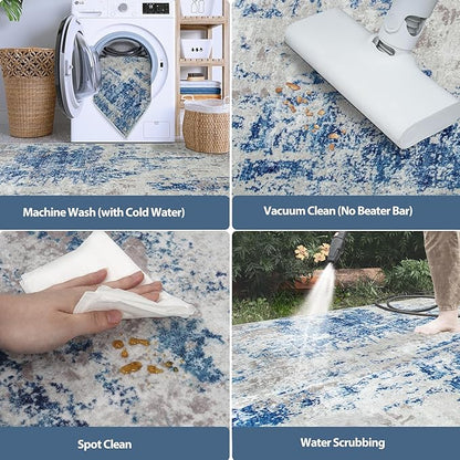 5x7 Area Rugs for Living Room Rug Washable: Abstract Rug for Dining Room Bedroom Carpet Non Slip 5 by 7 Indoor Modern Nursery Home Office Blue Grey White