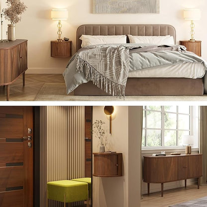 WERMO 16'' Floating Nightstand with Storage and Sliding Door End Table - Floating Side Table for Living Room, Bedroom and Office. Mid Century Modern Nightstand Wood, Bedside Shelf Wall Mount (Walnut)