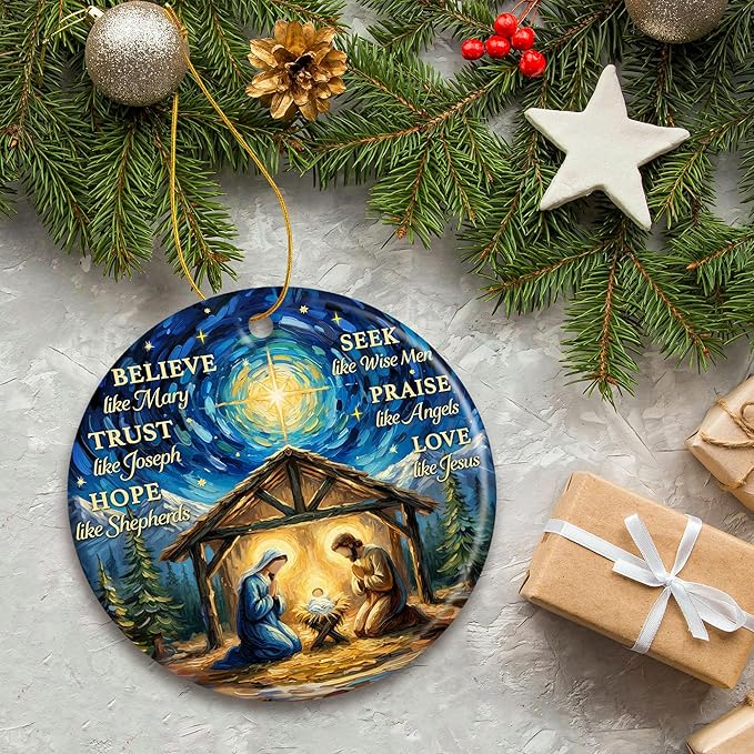 ZAGKOO Nativity Scene Christmas Ornaments - Christian Ornaments for Christmas Tree - Catholic Religious Gifts for Women Men, Nativity Decorations Festive Faith Ideas - Ceramic Xmas Ornaments 2025