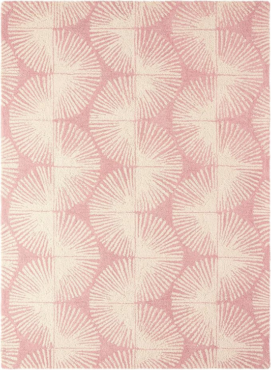 Nicole Miller New York Kendall Fluted Geo Handcrafted Area Rug, 100% Wool Rug, Rose, 9'x12'