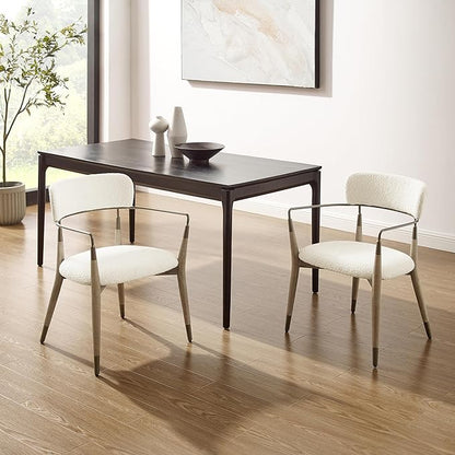 Art Leon Mid Century Modern Dining Chairs - Boucle Fabric Upholstered Dining Room Chairs with Wood Legs with Open Backrest, Set of 2, White