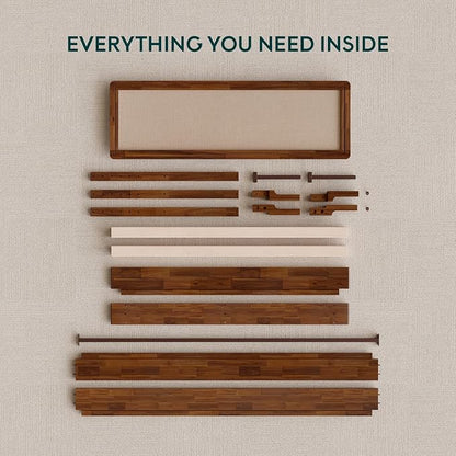 Bme Nipe Bed Frame with Headboard, Bohemian and Mid-Century Modern Style, Solid Acacia Wood Platform Bed with Slat Support, No Box Spring Needed, Easy Assembly, Queen - Dark Chocolate