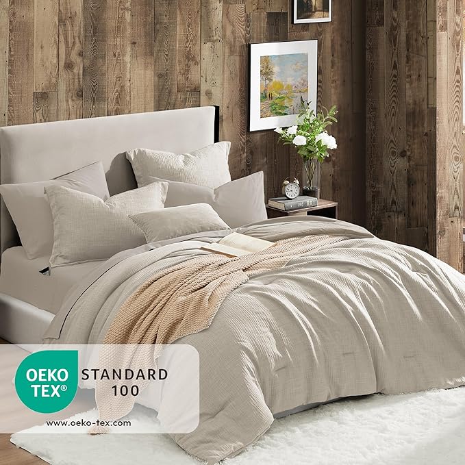 Geniospin King Size Comforter Set- 7 Piece Ivory Textured King Bedding Set, Soft Solid Bed in a Bag for All Season, King Comforter Set with Sheets(Ivory,102''x90'')