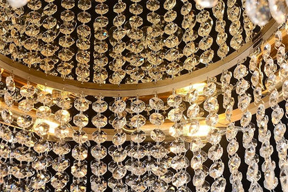 Modern Crystal Chandelier 24 inch Large Gold Chandeliers Ceiling Light Round Raindrop Chandeliers Flush Mount Lighting Fixture for Living Room Dining Room Bedroom