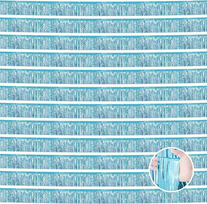 12 Pack 10 Feet Metallic Foil Fringe Garland Tinsel Streamers Banner, Light Blue Wall Hanging Tinsel Fringe Banners for Parade Floats, Wedding, Birthday, Christmas, New Year Party Decorations
