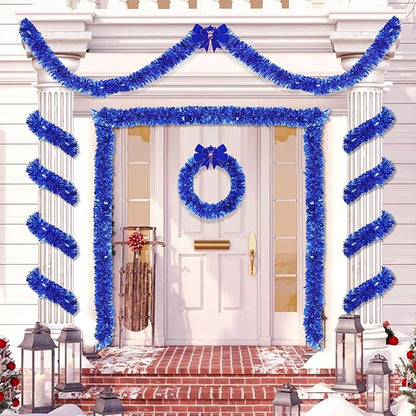 33FT Bule Tinsel Christmas Garland Metallic Twist Shiny Garland for Christmas Tree Decorations, Xmas Holiday Hanging Garland for Home Table Indoor Outdoor Party Supplies Holiday Decor