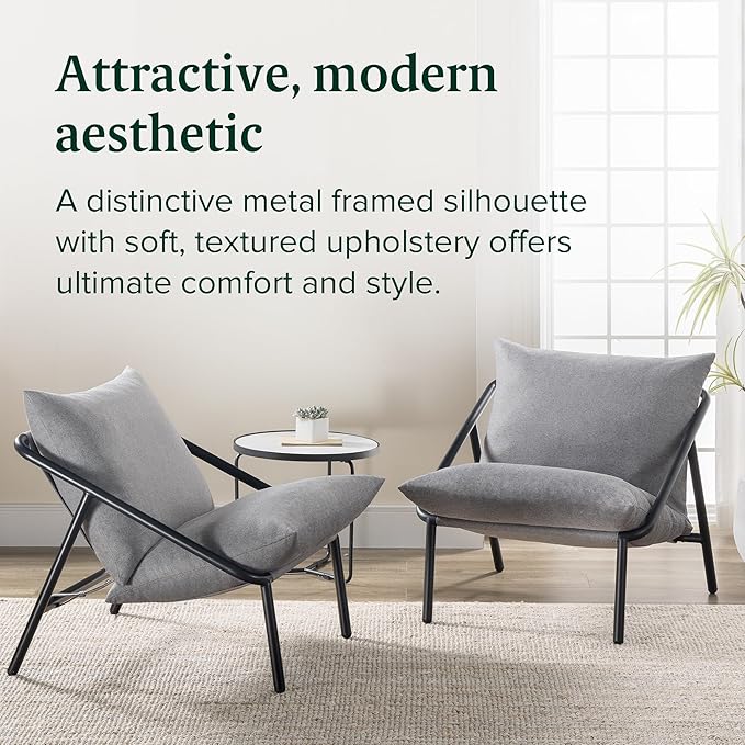 ZINUS Ada Sling Accent Chair, Metal Framed Armchair with Shredded Foam Cushioning, Light Grey