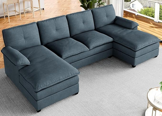Meilocar U Shaped Sectional Sofa 110" 4 Seat Large Cloud Couch with Wide Chaise Double Cushions, Grey