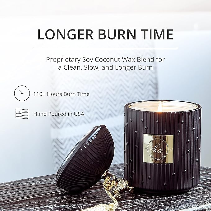 Luxury Scented Candles Gift Set for Women - Candle Holder + 2 x 8.5oz Premium Scented Candles for Home + Wick Trimmer - 110+ Hours Burn Time - Paraffin-Free - 4 pcs