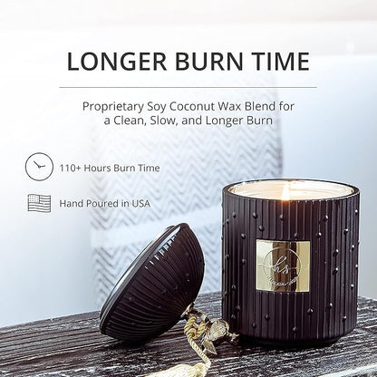 Luxury Scented Candles Gift Set for Women - Candle Holder + 2 x 8.5oz Premium Scented Candles for Home + Wick Trimmer - 110+ Hours Burn Time - Paraffin-Free - 4 pcs