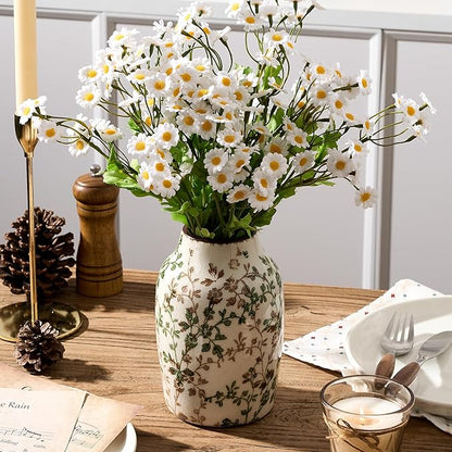 SIDUCAL Ceramic Green and Beige Antique Vase, 7 Inch Retro Ice Cracked Chinoiserie Floral Vase, Rustic Farmhouse Vases for Home Decor, Bookshelf, Office, Garden, Chinoiserie Decor, Tuscan Decor