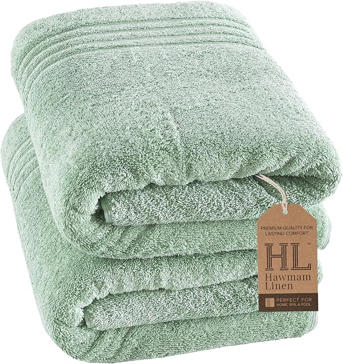 Hawmam Linen Jumbo Large Bath Sheets Towels 2 Pack Soft and Absorbent Premium Quality 100% Cotton Towels Light Green