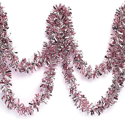 Anderson's Metallic Light Pink & Silver Sparkle Glitter Tinsel Twist Garland, 25ft Holiday Decoration, Christmas Tree Trim, Parade Float Decor, Party Supplies, Graduation, Event Garland