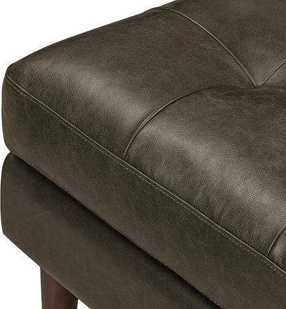 POLY & BARK Napa Ottoman - Full-Grain Leather Upholstered Ottoman with Feather-Down Topper - Accent Chairs for Living Room - Vintage Italian Leather in Olivine Green
