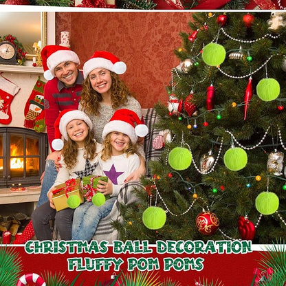 Nuenen 72 Pcs 3.15 Inch Lime Green Furry Christmas Ball Ornaments Christmas Pom Poms Ornaments Faux Rabbit Fur Balls Bulk with Elastic Band for Xmas Tree Decorations DIY Craft Hat Keychain (Green)