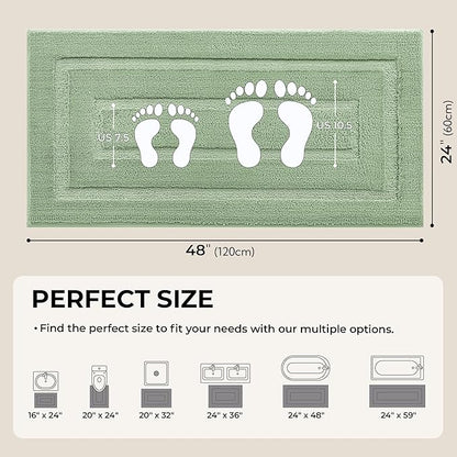 GRANNY SAYS Sage Green Bathroom Rugs Non Slip, 48" x 24", Small Bathroom Rugs Washable，Bath Mats for Floor, Microfiber Bath Mat for Tub, Absorbent Shower Rug