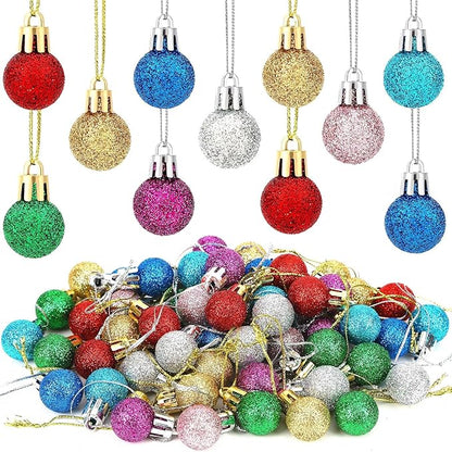 Jansun 60PCS Christmas Mini Balls Ornaments Miniature Xmas Tree Hanging Decorations Small Vintage Multicolour Glitter Balls for Holiday Party Outdoor Indoor DIY Craft Decor Supplies