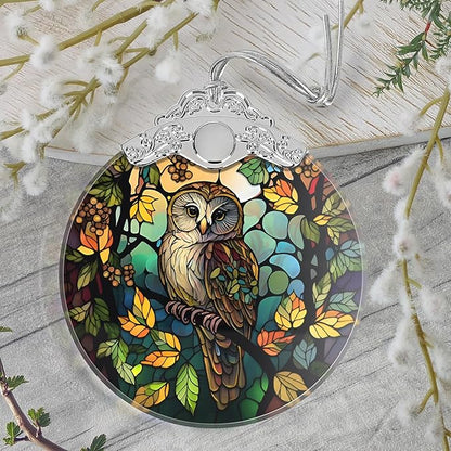 Christmas Ornament, 2025 Ornaments for Christmas Tree, Stained Glass Hanging Ornament, Holiday Ornaments, Unique Gift Idea - Owl on The Branch