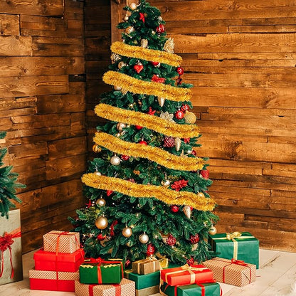 50 Ft Christmas Tinsel Garland Gold Thick Tinsel Garland Xmas Tree Decorations Metallic Tinsel Twist Garland for Christmas, Birthday, Party Decor Indoor Outdoor Party Supplies