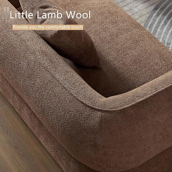 110" Modern Couch Curved Sofa for Living Room, Luxury Curved Sectional Sofas, Upholstered Boucle 3-Seater Loveseat, Minimalist Couches for Office Apartment, Camel