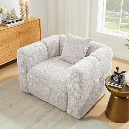 VANOMi Living Room Furniture Sets Include 95" Sofa & 42" Armchairs, Boucle Upholstered Oversized Couch with Pillows, Living Room Furniture Set for Bedroom Apartment (Light Khaki, 1 Sofa+1 Chair)