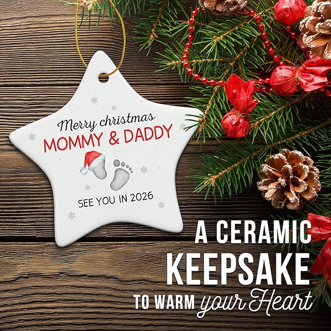 ZAGKOO Pregnancy Announcement Gifts for Grandparents, Husband, Family, Aunt - Baby Ornament 2026 - Expecting Parents to Be, First Time Mom, Dad Gifts - Christmas Tree Decoration Ceramic Ornament