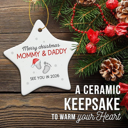 ZAGKOO Pregnancy Announcement Gifts for Grandparents, Husband, Family, Aunt - Baby Ornament 2026 - Expecting Parents to Be, First Time Mom, Dad Gifts - Christmas Tree Decoration Ceramic Ornament
