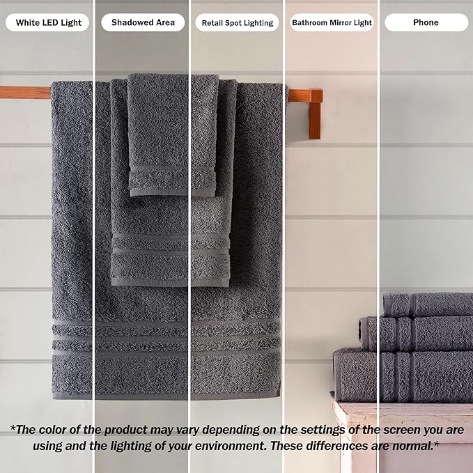 Hawmam Linen Grey 6 Piece Bath Towels Set for Bathroom Original Turkish Cotton Soft Premium Bath Towels Hand Towels, Cool Grey
