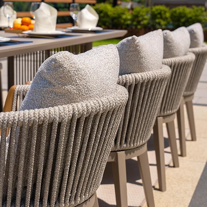 PURPLE LEAF Outdoor Dining Table Set of 9, Aluminum Outdoor Patio Table and Chairs Set with Olefin Cushions, Patio Furniture Set for Garden or Deck, Beige