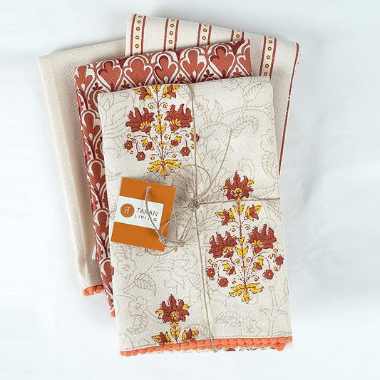 TARAN LIVING Kitchen Towels Dish Towels - Beige & Red Tea Towels for Spring-Printed Oversized Kitchen Decor Towels 18"x28" Pack of 4 Kitchen Counter Decor