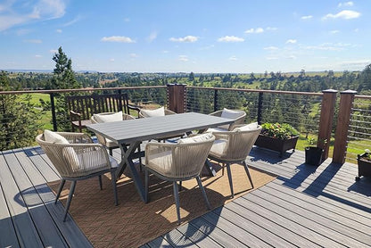 PURPLE LEAF 7 Pieces Patio Dining Table Set Wicker Outdoor Furniture Rectangular Table and Chairs Set for Garden Deck Aluminum Frame Backyard Kitchen Set, Cushions and Pillows Included Taupe