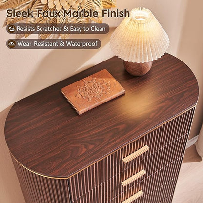 Fluted 5 Drawer Tall Dresser with Curved Profile,47.8" Tall Drawers with Reeded Texture,Gold Handles Storage Organizer Cabinet for Bedroom,Living Room,Entryway,Brown Oak