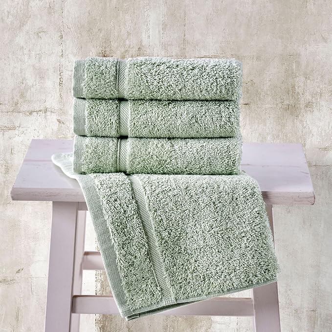 Hammam Linen Washcloth Set Premium Original Turkish Cotton Hotel Quality Bath Towels Face Hand, Green