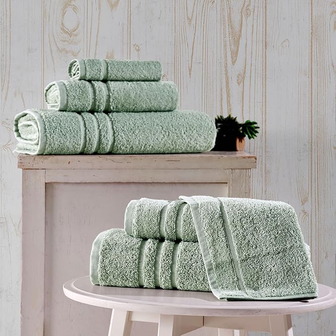 Hawmam Linen 6 Piece Bath Towels Set for Bathroom Original Turkish Cotton Soft Absorbent and Premium Bath Towels Hand Towels, Green