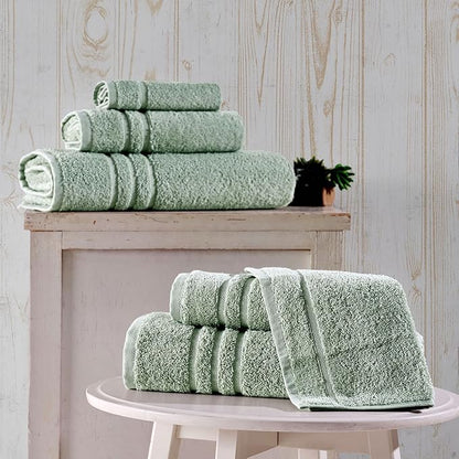 Hawmam Linen 6 Piece Bath Towels Set for Bathroom Original Turkish Cotton Soft Absorbent and Premium Bath Towels Hand Towels, Green