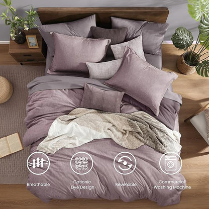 Monbix Full Size Comforter Set, Lilac Bedding Comforter for Full Size Bed Set Reversible, Bedding Sets Full 7 Pieces, Cationic Dyeing Bed in a Bag with Comforter, Sheets, Pillowcases & Shams
