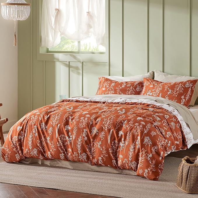 Bedsure California King Comforter Set - Terracotta Bed Set, 3 Pieces Cute Floral Bedding, 1 Soft Reversible Botanical Flowers Comforter and 2 Pillow Shams