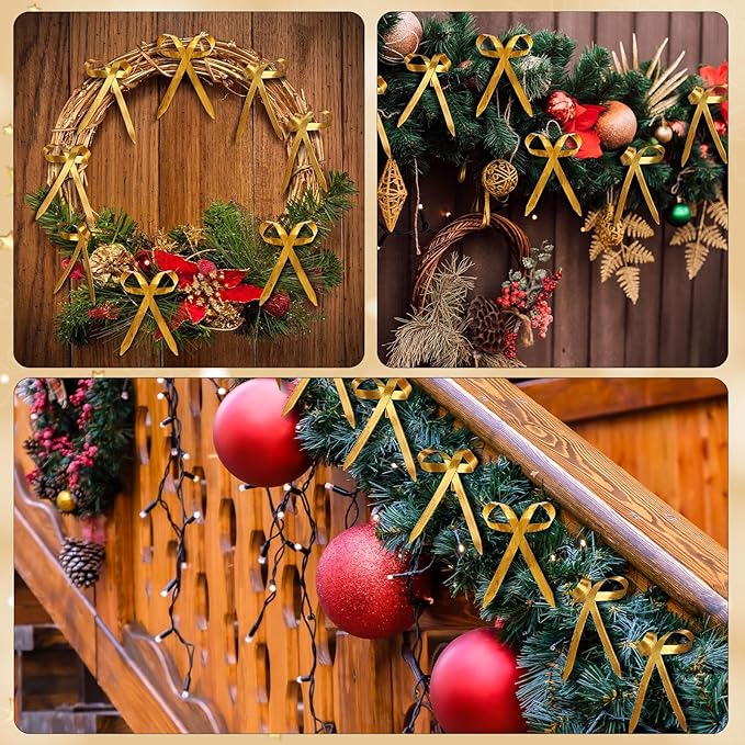 12 Pcs 2025 Metal Christmas Bow Ornaments for Christmas Tree Garland Wreath Bulk Bow with Clip Ornament Vintage Indoor Outdoor Home Xmas Party Decorations, 4 x 5 Inches (Old Gold)